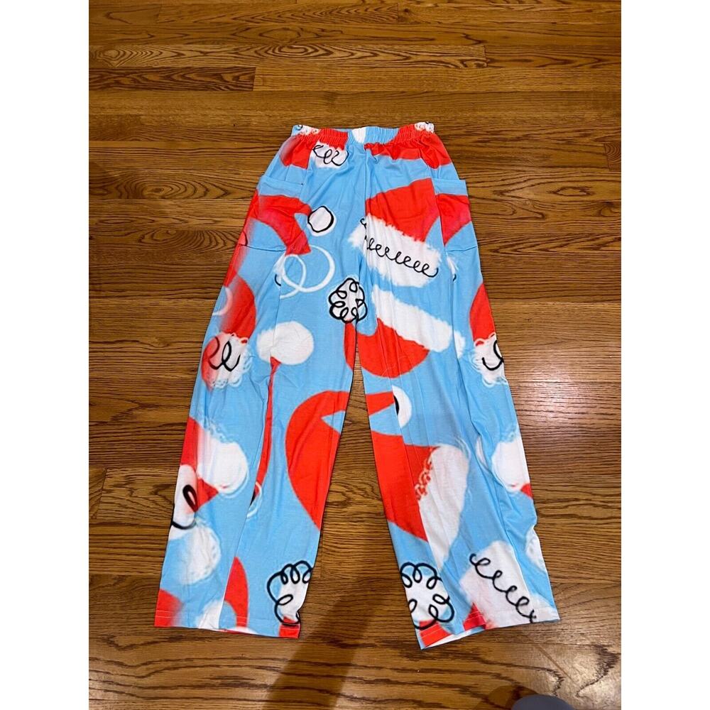 NWT‎ Women's Wide Leg Pants Christmas Print Size Medium Santa Hat
